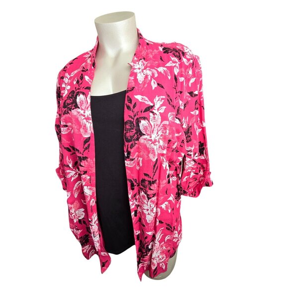 Womens Floral Print Open Front Blazer Pink Floral Attached Black Tank 3X JJ4051 - Picture 4 of 11
